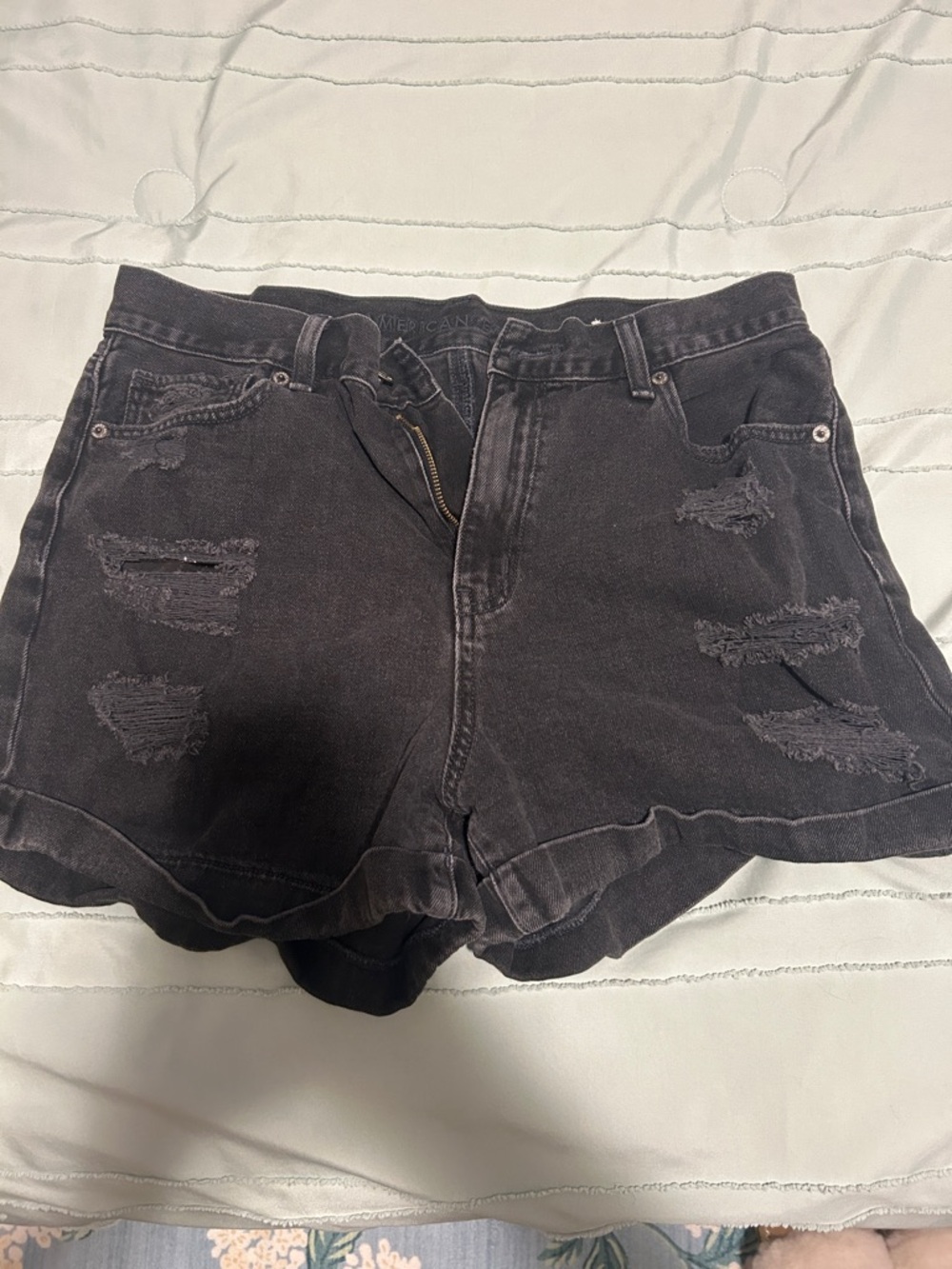 American Eagle Outfitters Distressed Black Denim Cutoff Shorts